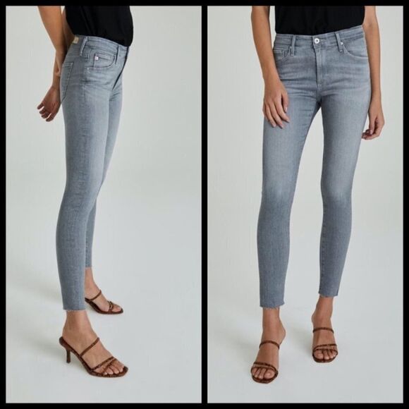 AG Farrah Skinny Ankle Frayed Hem High-Rise Jeans - Gray Pearl - Picture 1 of 8